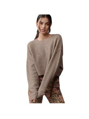 Pilcro 100% Cashmere Womens Sweater Size M Brown Crewneck Soft Cozy Cropped